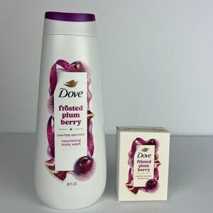 Dove Frosted Plum Berry 20oz Body Wash & 5oz Bar Soap Holiday Treats Limited Ed.